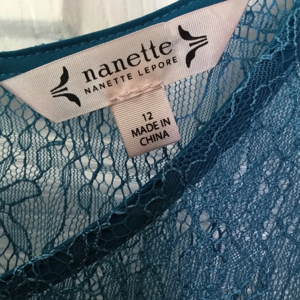 Nanette Nanette Lepore Poetic Love Dragonfly Teal Lace Overlay Dress 12 NWT